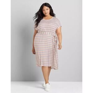 Lane Bryant Strappy Back Striped Short Sleeve Fit & Flare Midi Dress 26/28 NWT